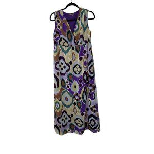 XCVI Women's Small Abstract‎ V-Neck Maxi Dress Lined Cotton Blend Stretch